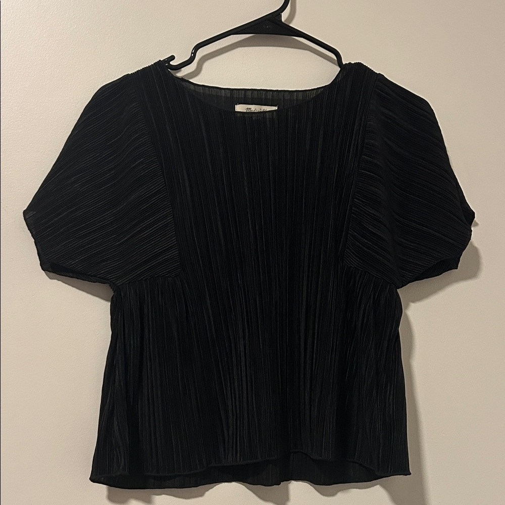 Madewell Texture and Thread Micropleat Black Top Size XS